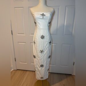 Fashion Nova Strapless White Dress with Silver Accents